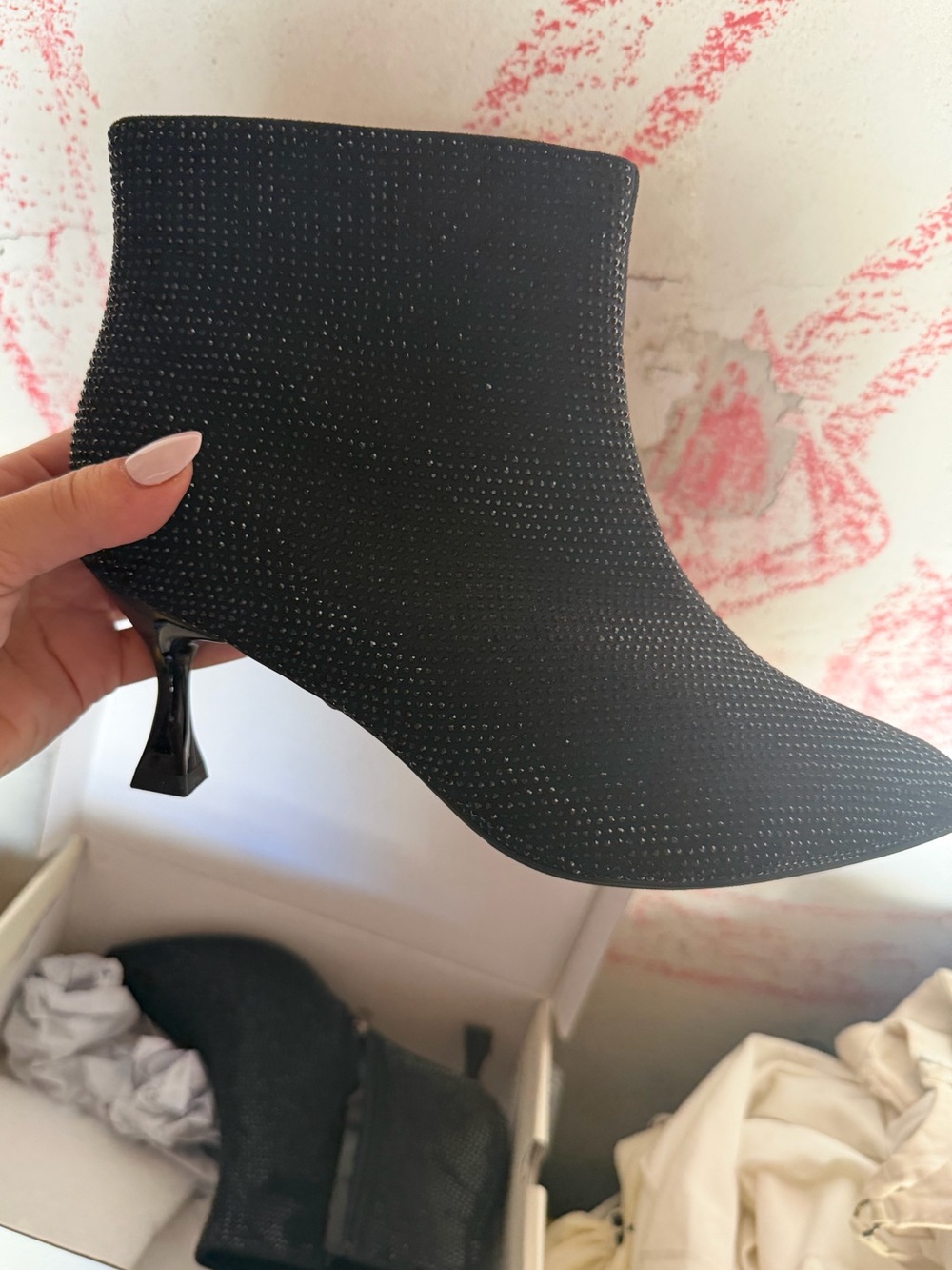 Black Embellished Pointed Toe Ankle Bootie